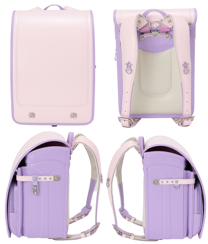 fafaランドセル「牛革×人工皮革 キューブ型 ムーンスターモデル BABY PINK×LILAC」