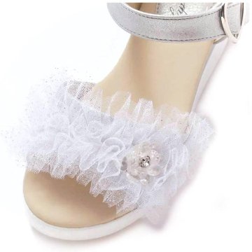 SLAP SLIP(スラップスリップ) 「花モチーフチュールフリルサンダル」(16-21cm)の画像
