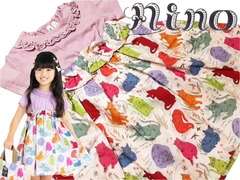 nino「マルチねこプリント半袖ワンピース」(90-140cm)