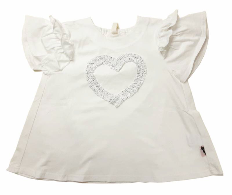 nino「フリルハート付きオフショルダーTシャツ」(90-130cm) 【 メール便送料無料】の画像
