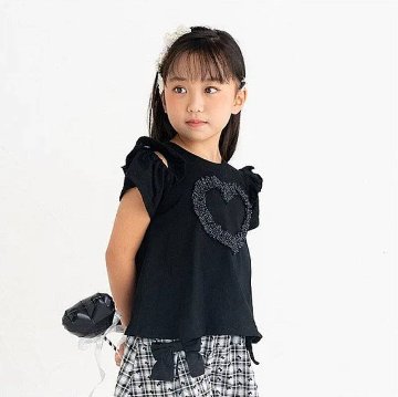 nino「フリルハート付きオフショルダーTシャツ」(90-130cm) 【 メール便送料無料】の画像