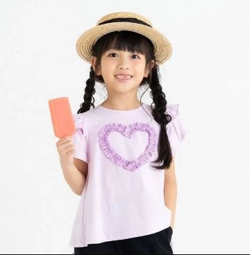 nino「フリルハート付きオフショルダーTシャツ」(90-130cm) 【 メール便送料無料】の画像