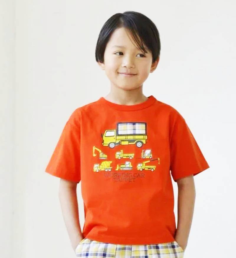 Tappet (タペット) 「チェック柄トラックパッチ刺繍はたらく自動車プリントＴシャツ」 (80-130cm)  【メール便送料無料】の画像