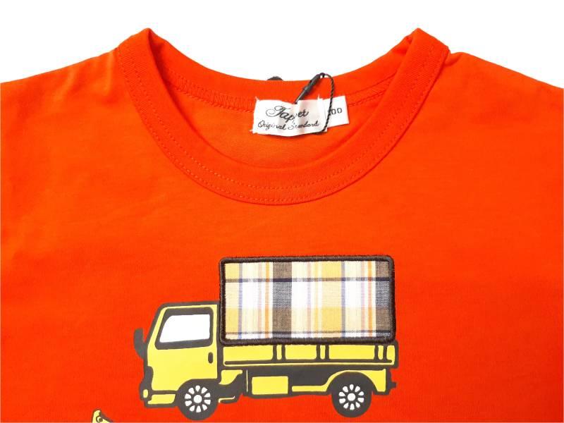 Tappet (タペット) 「チェック柄トラックパッチ刺繍はたらく自動車プリントＴシャツ」 (80-130cm)  【メール便送料無料】の画像