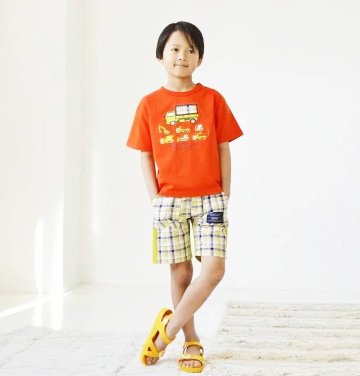 Tappet (タペット) 「チェック柄トラックパッチ刺繍はたらく自動車プリントＴシャツ」 (80-130cm)  【メール便送料無料】の画像