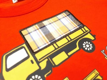Tappet (タペット) 「チェック柄トラックパッチ刺繍はたらく自動車プリントＴシャツ」 (80-130cm)  【メール便送料無料】の画像