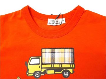 Tappet (タペット) 「チェック柄トラックパッチ刺繍はたらく自動車プリントＴシャツ」 (80-130cm)  【メール便送料無料】の画像