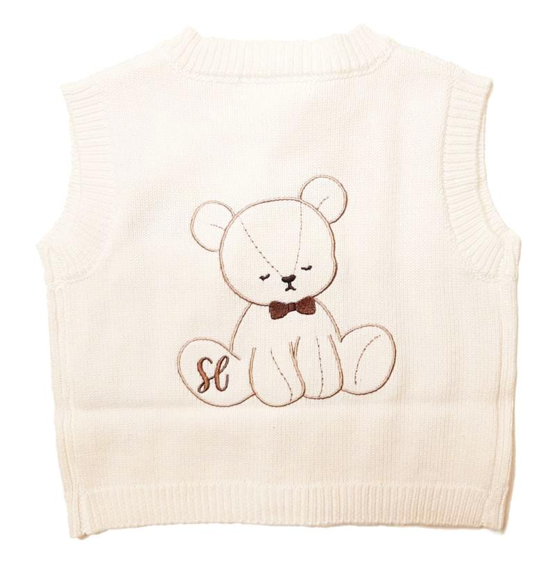 SLAP SLIP 「くまちゃん刺繡ケーブル編みコットンニットベスト