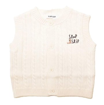 SLAP SLIP 「くまちゃん刺繡ケーブル編みコットンニットベスト」F(70-80cm) 【メール便対応可】の画像