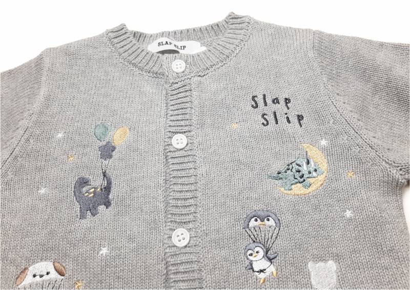 SLAP SLIP(スラップスリップ) 「アニマル刺繍コットンニット ベビーカーディガン」F(70-80cm)  メール便対応の画像