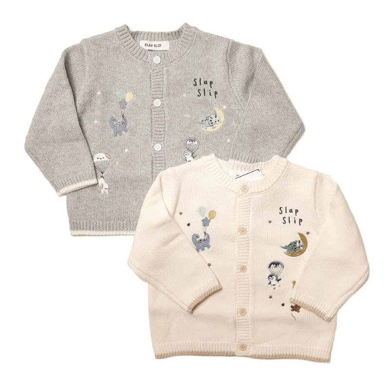 SLAP SLIP(スラップスリップ) 「アニマル刺繍コットンニット ベビーカーディガン」F(70-80cm)  メール便対応の画像
