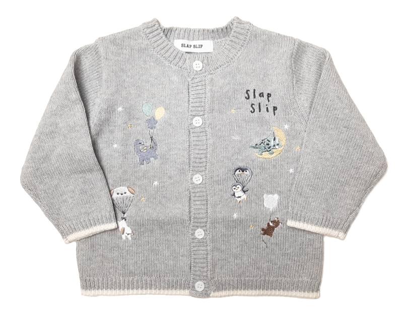 SLAP SLIP(スラップスリップ) 「アニマル刺繍コットンニット ベビーカーディガン」F(70-80cm)  メール便対応の画像