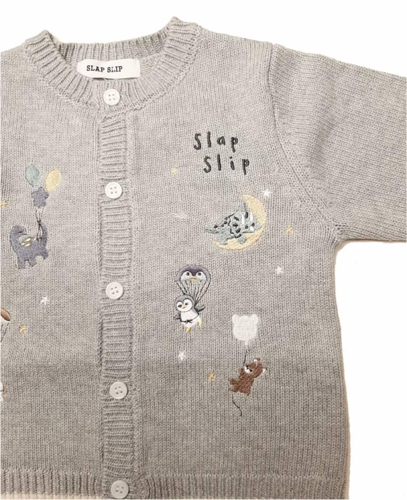 SLAP SLIP(スラップスリップ) 「アニマル刺繍コットンニット ベビーカーディガン」F(70-80cm)  メール便対応の画像