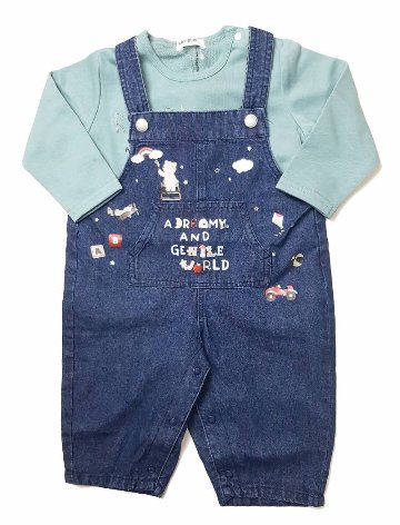 SLAP SLIP(スラップスリップ) 「デニムポケット付き裏ギンガムサロペット」F(70-80cm) メール便対応の画像