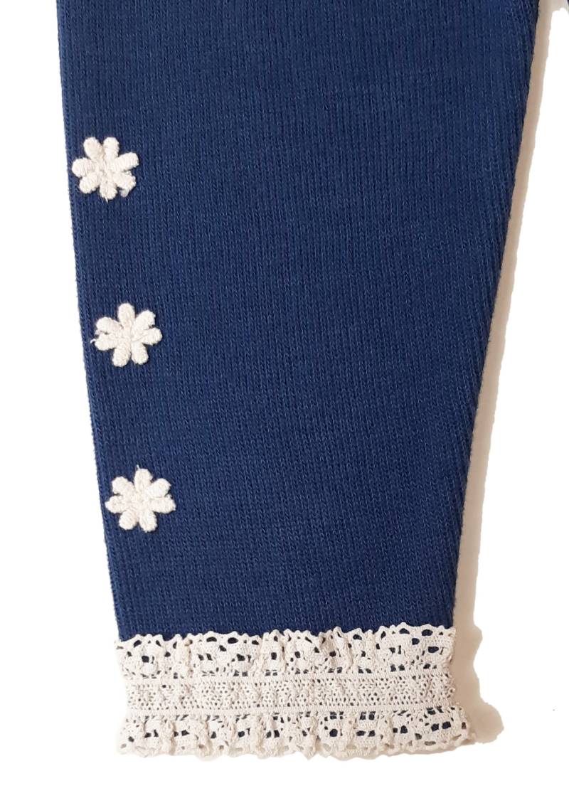 Souris(スーリー)「裾レース＆お花モチーフ付き スパッツ」（80-120cm） 【メール便送料無料】の画像