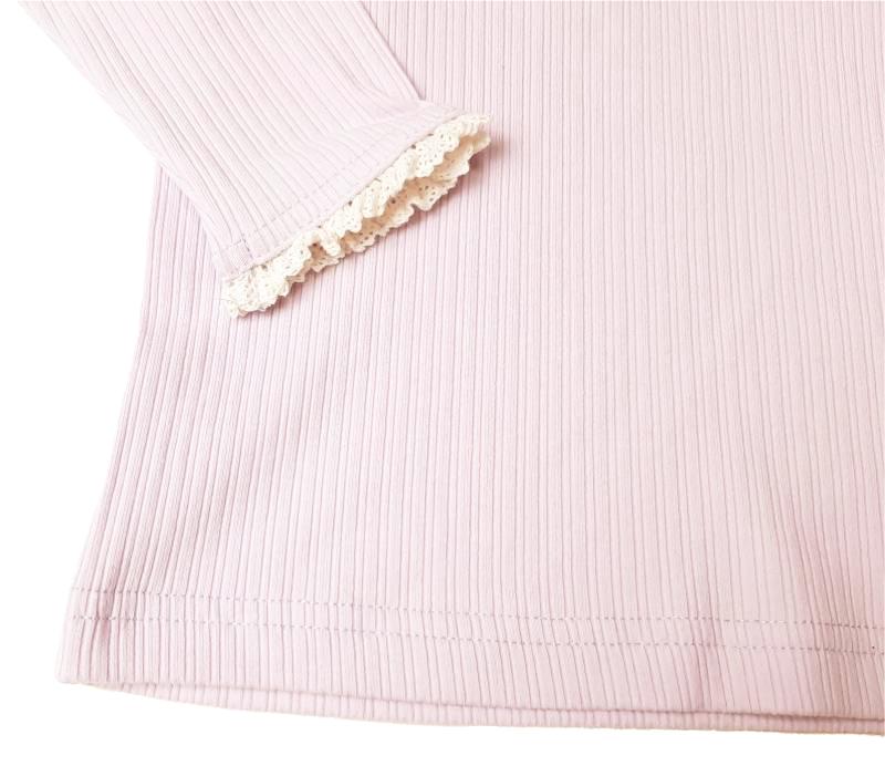 Souris(スーリー)「お花モチーフ付きスカラップフリル衿長袖カットソーブラウス」（80-90cm） メール便送料無料の画像