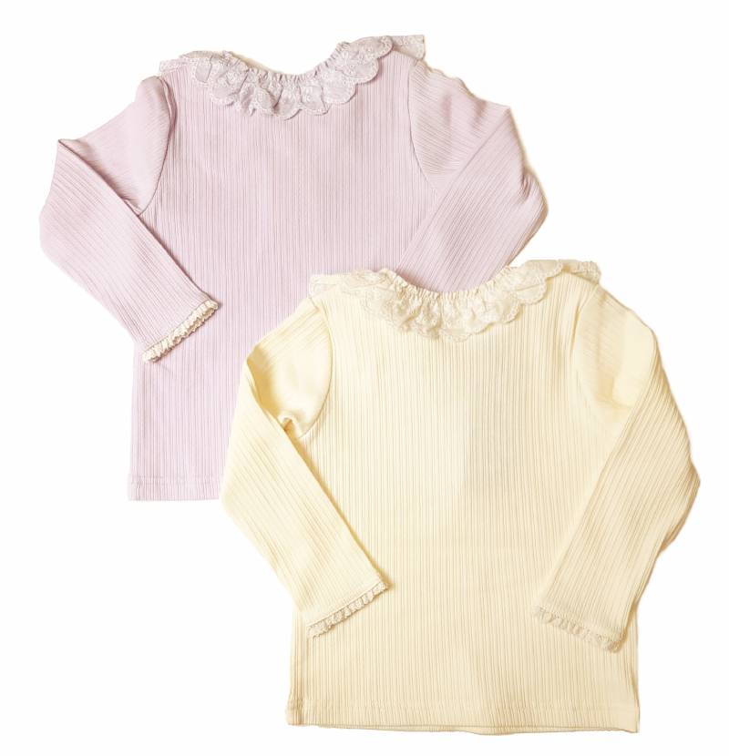 Souris(スーリー)「お花モチーフ付きスカラップフリル衿長袖カットソーブラウス」（80-90cm） メール便送料無料の画像