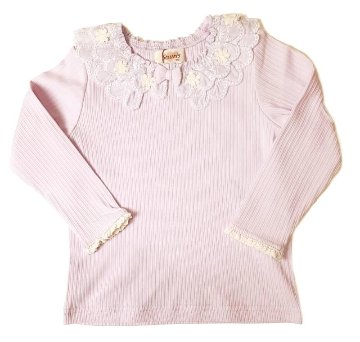 Souris(スーリー)「お花モチーフ付きスカラップフリル衿長袖カットソーブラウス」（80-90cm） メール便送料無料の画像