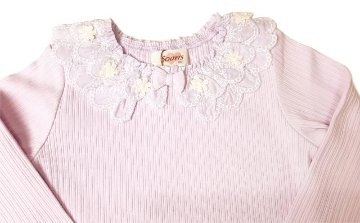 Souris(スーリー)「お花モチーフ付きスカラップフリル衿長袖カットソーブラウス」（80-90cm） メール便送料無料の画像