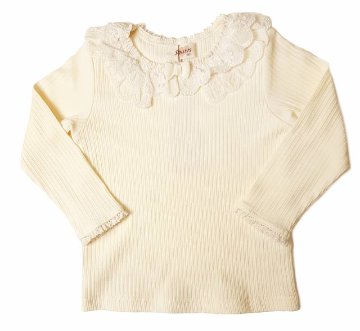 Souris(スーリー)「お花モチーフ付きスカラップフリル衿長袖カットソーブラウス」（80-90cm） メール便送料無料の画像