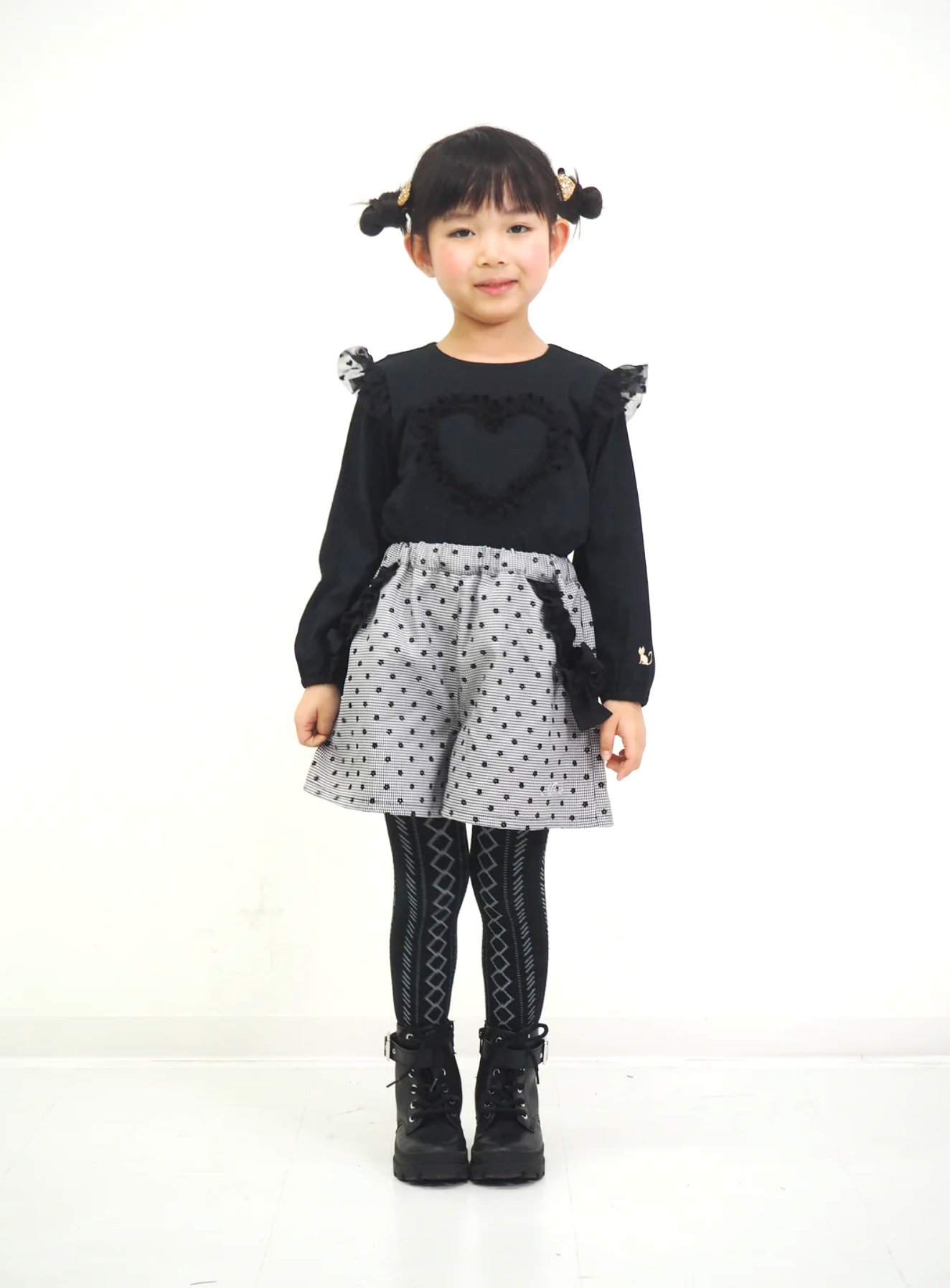 nino「ハートチュールフリル長袖Tシャツ」(100-140cm) 【 メール便送料無料】の画像