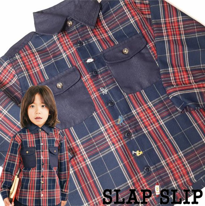 SLAP SLIP(スラップスリップ) 「胸ポケット付きチェック柄シャツ」(80-130cm)  メール便対応の画像
