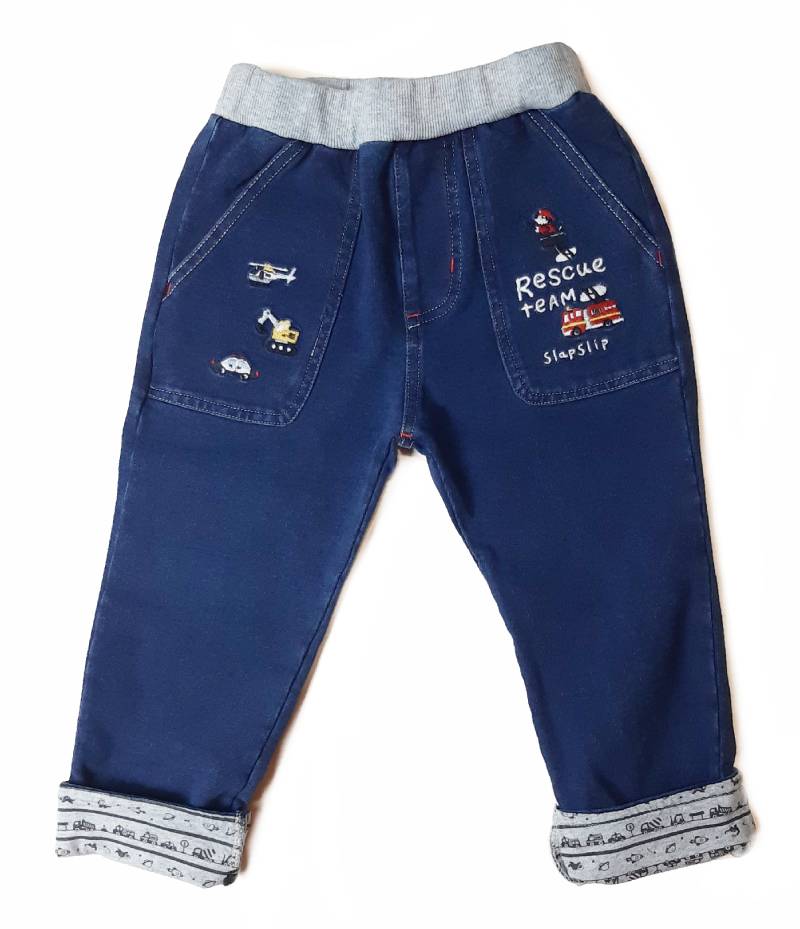 SLAP SLIP(スラップスリップ) 「働く自動車刺繍デニムニットパンツ」(80-130cm) 【メール便送料198円対応】の画像
