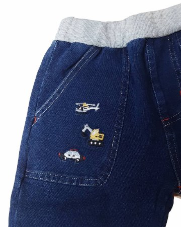 SLAP SLIP(スラップスリップ) 「働く自動車刺繍デニムニットパンツ」(80-130cm) 【メール便送料198円対応】の画像