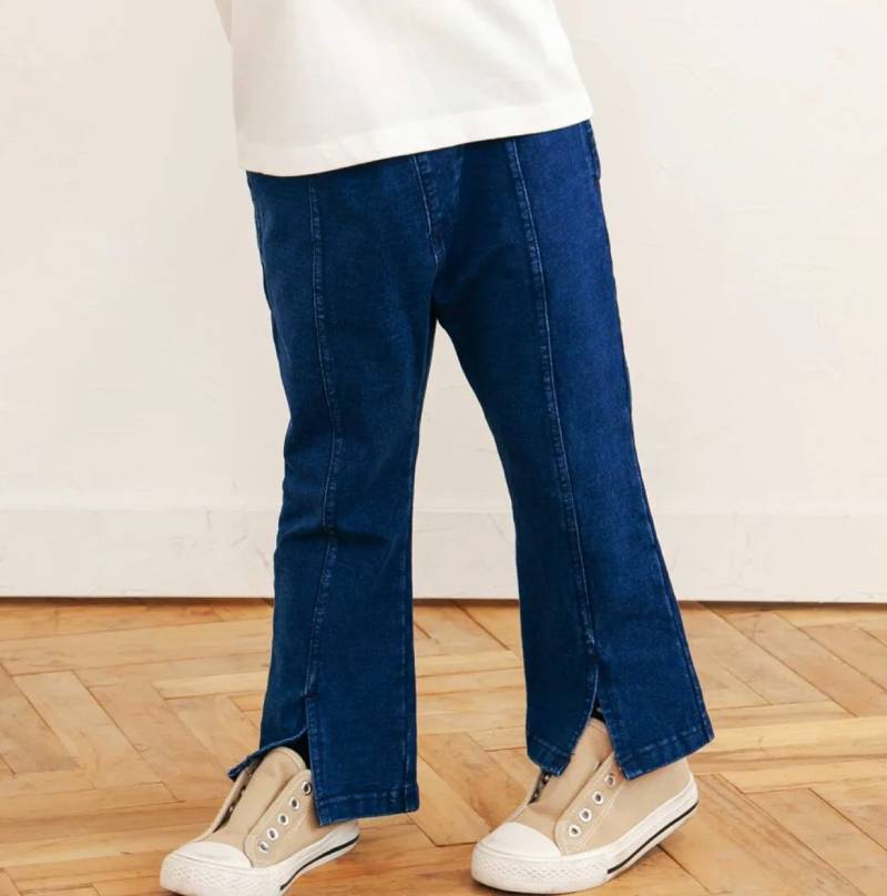 SLAP SLIP(スラップスリップ) 「レース＆リボン付きベルボトムデニムニットパンツ」(80-130cm) 【メール便送料198円対応】の画像