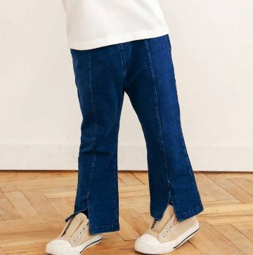 SLAP SLIP(スラップスリップ) 「レース＆リボン付きベルボトムデニムニットパンツ」(80-130cm) 【メール便送料198円対応】の画像