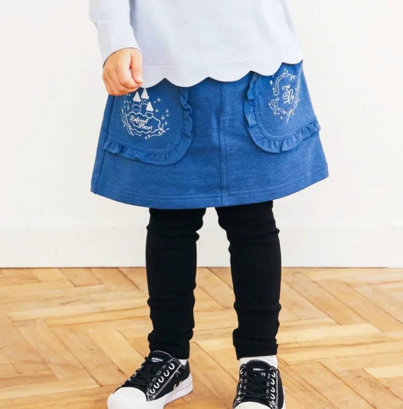 SLAP SLIP(スラップスリップ) 「フリルポケット付きデニムニットスカッツ」(80-120cm) 【メール便送料198円対応】の画像