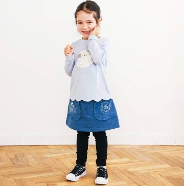 SLAP SLIP(スラップスリップ) 「フリルポケット付きデニムニットスカッツ」(80-120cm) 【メール便送料198円対応】の画像