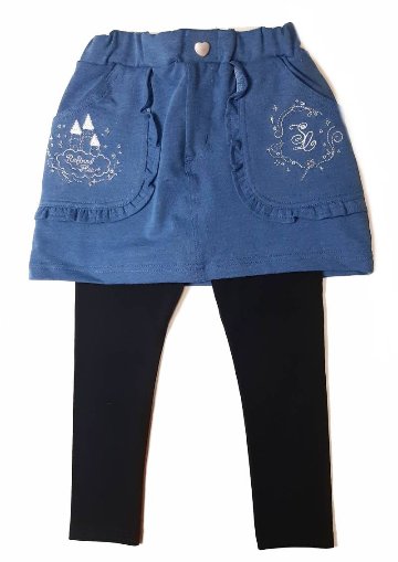 SLAP SLIP(スラップスリップ) 「フリルポケット付きデニムニットスカッツ」(80-120cm) 【メール便送料198円対応】の画像