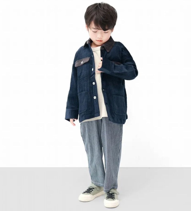 L.COPECK（エルコペック）「ストライプデニムペインターパンツ」(90-140cm) 【メール便送料198円対応可】の画像