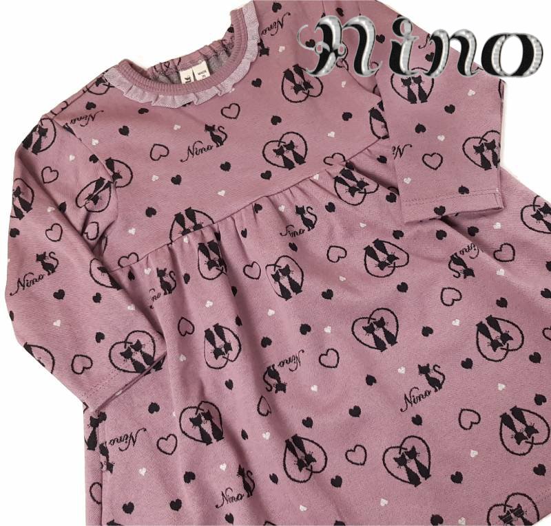 nino「ハートCATジャガード長袖ワンピース」(90-120cm) 【メール便送料無料】の画像