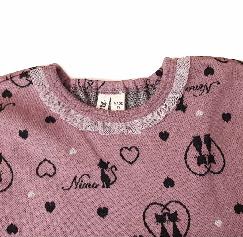 nino「ハートCATジャガード長袖ワンピース」(90-120cm) 【メール便送料無料】の画像