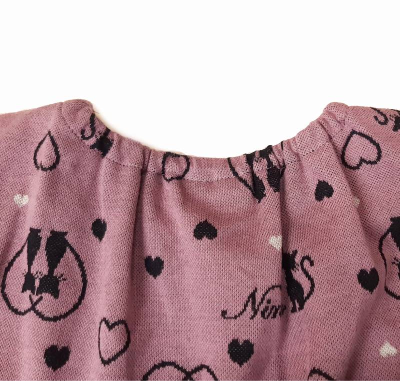 nino「ハートCATジャガード長袖ワンピース」(90-120cm) 【メール便送料無料】の画像