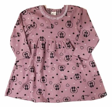 nino「ハートCATジャガード長袖ワンピース」(90-120cm) 【メール便送料無料】の画像