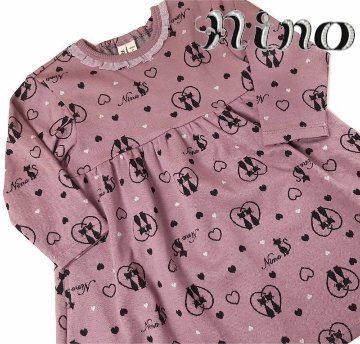 nino「ハートCATジャガード長袖ワンピース」(90-120cm) 【メール便送料無料】の画像