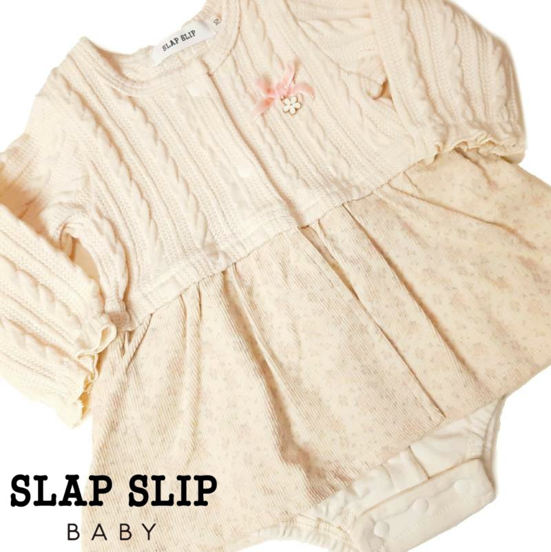 SLAP SLIP(スラップスリップ) 「花柄スカート付きケーブル長袖ロンパース」(70-80cm) 【メール便送料198円対応】の画像