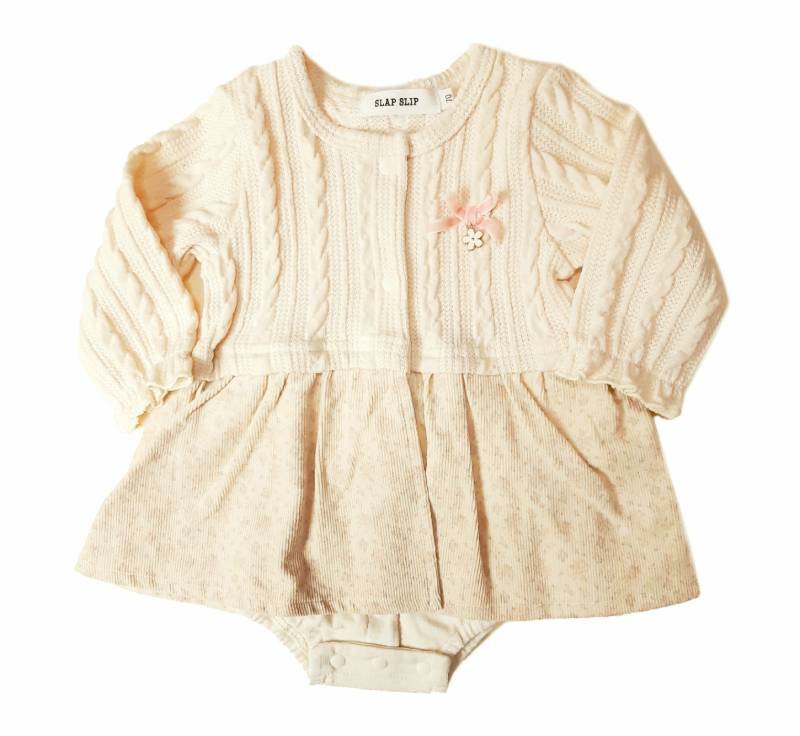 SLAP SLIP(スラップスリップ) 「花柄スカート付きケーブル長袖ロンパース」(70-80cm) 【メール便送料198円対応】の画像