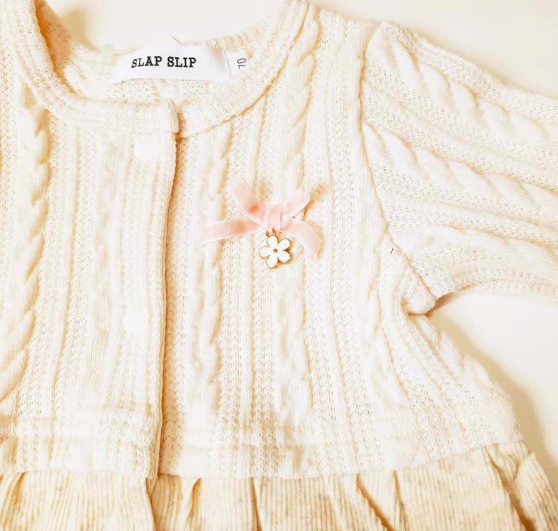 SLAP SLIP(スラップスリップ) 「花柄スカート付きケーブル長袖ロンパース」(70-80cm) 【メール便送料198円対応】の画像