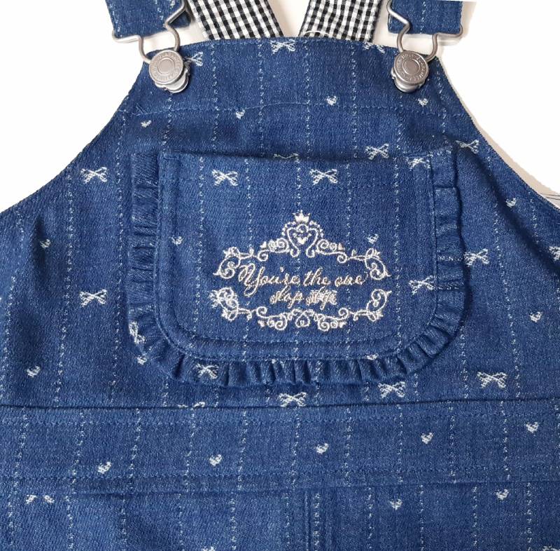 SLAP SLIP(スラップスリップ) 「リボンストライプ柄デニムジャンパースカート」(80-130cm) メール便対応の画像