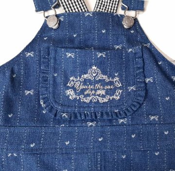 SLAP SLIP(スラップスリップ) 「リボンストライプ柄デニムジャンパースカート」(80-130cm) メール便対応の画像