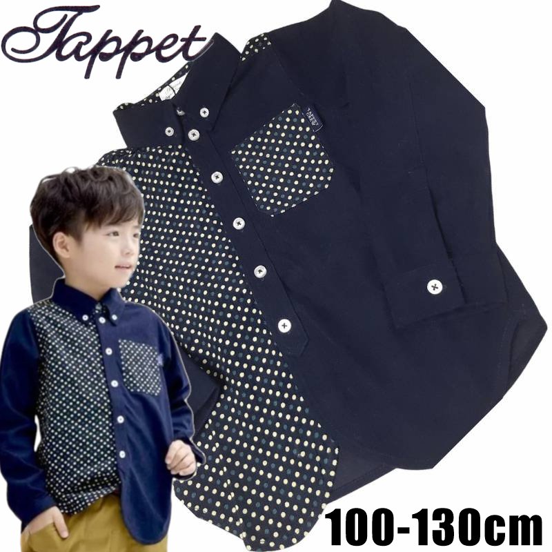 Tappet (タペット) 「ドット柄×無地切替コーデュロイシャツ」(100-130cm) 【メール便送料無料】の画像
