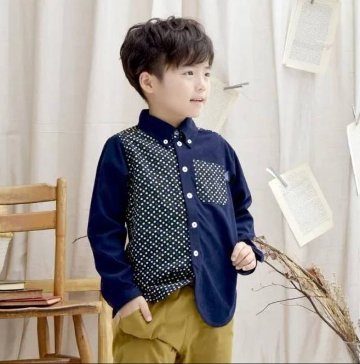 Tappet (タペット) 「ドット柄×無地切替コーデュロイシャツ」(100-130cm) 【メール便送料無料】の画像