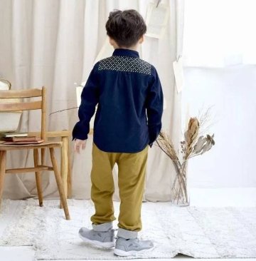 Tappet (タペット) 「ドット柄×無地切替コーデュロイシャツ」(100-130cm) 【メール便送料無料】の画像