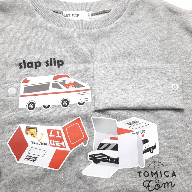 SLAP SLIP(スラップスリップ) 「TOMICA & TOM コラボトミカBOXプリントトレーナー」(80-120cm) 【メール便送料198円対応】の画像