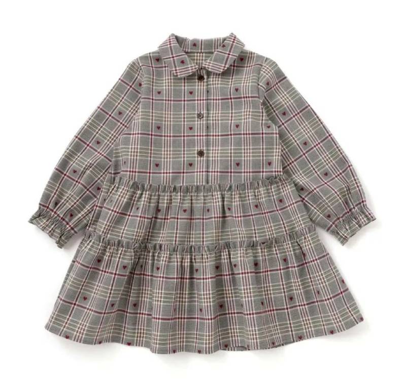 SLAP SLIP(スラップスリップ) 「ハートチェック柄ワンピース＋肩フリルベストセット」(100-130cm) の画像