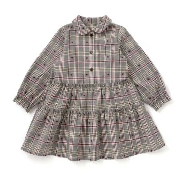 SLAP SLIP(スラップスリップ) 「ハートチェック柄ワンピース＋肩フリルベストセット」(100-130cm) の画像